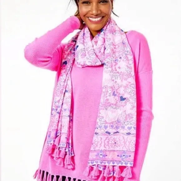 NWT Lilly Pulitzer Prosecco Pink Purple Lilac You A Lot Tassel Resort Scarf - Picture 2 of 4